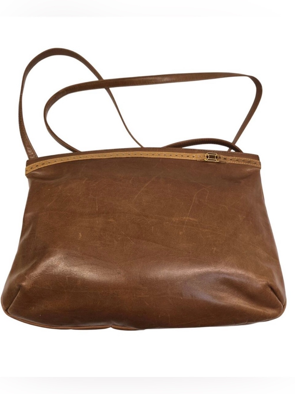Vintage Kurt Geiger Small Minimalist Designer Brown Leather Crossbody Bag